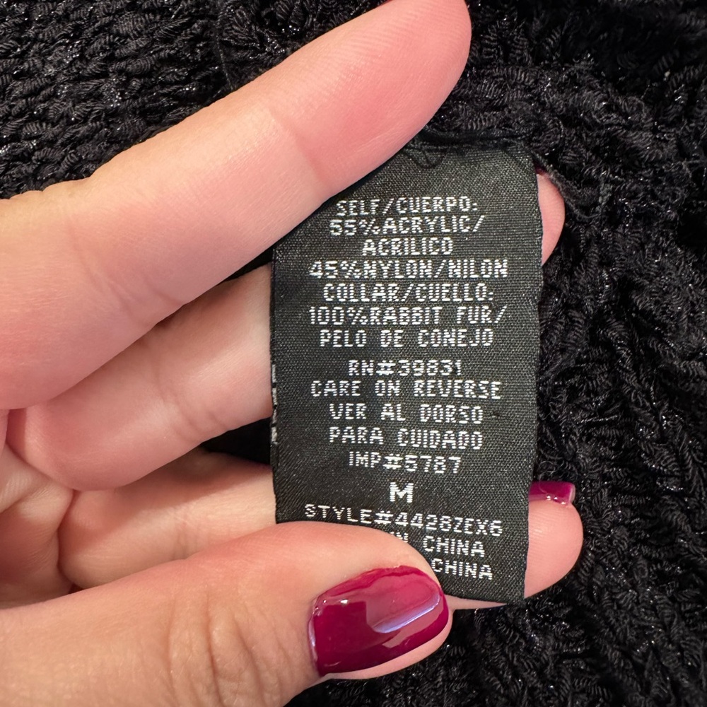 100% Real Rabbit Fur Trim Cardigan - Picture 6 of 6